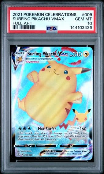 2021 #009 Full Art/Surfing Pikachu Vmax PSA 10 Celebrations Pokemon