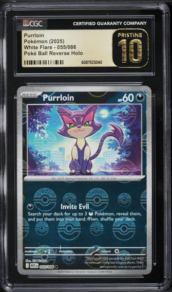 2025 #055 Purrloin CGC 10 Pristine Wht EN-White Flare Pokemon