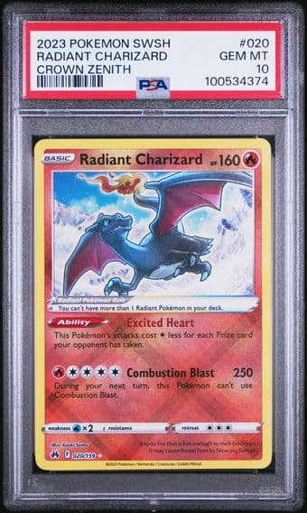2023 #020 Radiant Charizard PSA 10 Sword and Shield Crown Zenith Pokemon