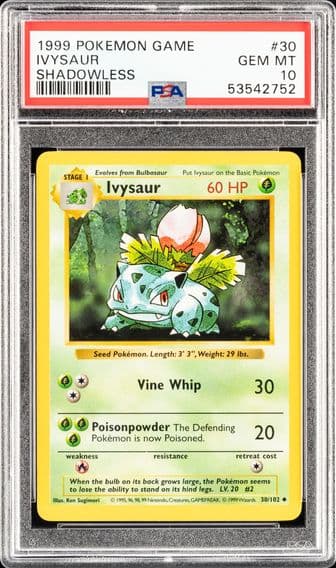 1999 #30 SHADOWLESS IVYSAUR PSA 10 POKEMON GAME