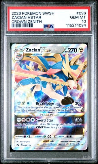 2023 #096 Zacian Vstar PSA 10 Sword and Shield Crown Zenith Pokemon