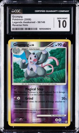 2008 #56 Grumpig CGC 10 Gem Mint Pokemon | Legends Awakened, Reverse Holo