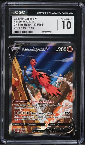 2021 #174 Full Art/Galarian Zapdos V CGC 10 Sword & Shield Chilling Reign Pokemon