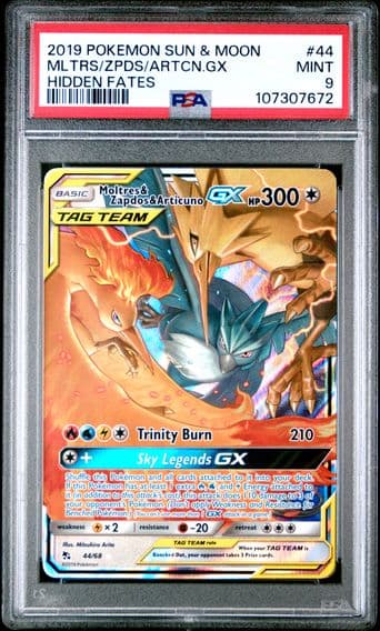 2019 #44 Moltres & Zapdos & Articuno GX PSA 9 Sun & Moon Hidden Fates Pokemon