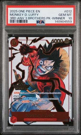 2025 #012 Monkey D. Luffy PSA 10 One Piece 3rd Anniversary Tournament 3 Brothers Pack