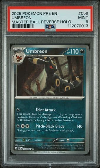 2025 #059 Umbreon Master Ball Reverse Holo PSA 9 Pre EN-Prismatic Evolutions Pokemon