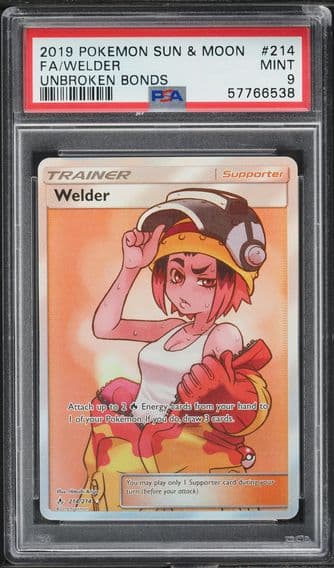 2019 #214 SUN & MOON UNBROKEN BONDS FULL ART WELDER PSA 9 POKEMON