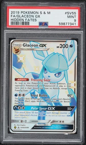 2019 #SV55 Full Art/Glaceon GX PSA 9 Sun & Moon Hidden Fates Pokemon