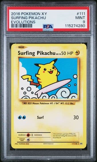 2016 #111 Surfing Pikachu PSA 9 XY Evolutions Pokemon