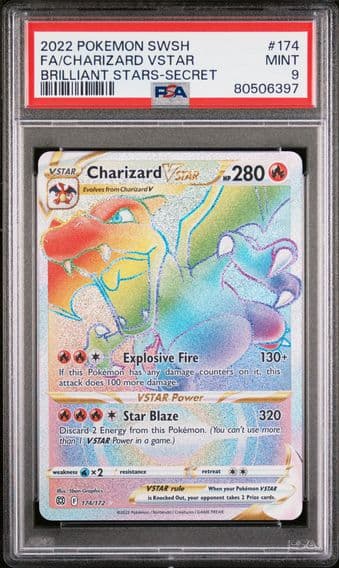 2022 #174 Full Art/Charizard Vstar PSA 9 Sword & Shield Brilliant Stars Pokemon