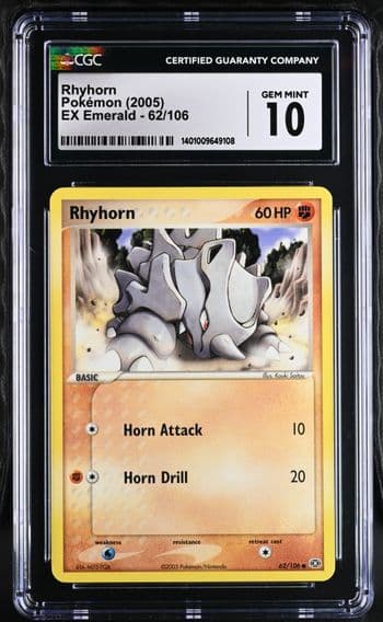 2005 #62 Rhyhorn CGC 10 EX Emerald - English