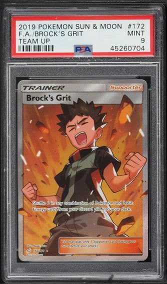 2019 #172 Full Art/Brock's Grit PSA 9 Sun & Moon Team Up Pokemon