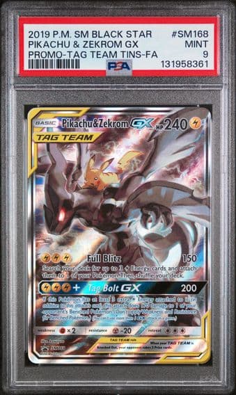 2019 #SM168 Full Art/Pikachu & Zekrom GX PSA 9 SM Black Star Promo