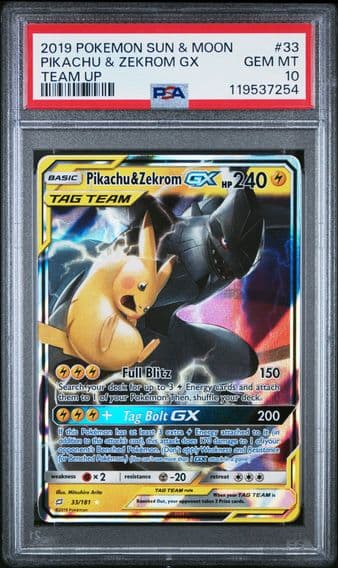 2019 #33 Pikachu & Zekrom GX PSA 10 Sun & Moon Team Up