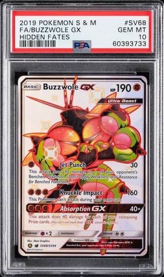 2019 #SV68 FULL ART/BUZZWOLE GX PSA 10 POKEMON SUN & MOON HIDDEN FATES