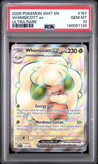 2025 #157 Whimsicott EX PSA 10 Wht EN-White Flare Pokemon