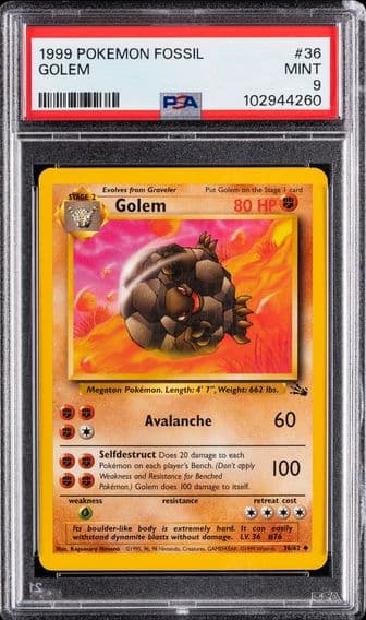 1999 #36 Golem PSA 9 Fossil Pokemon