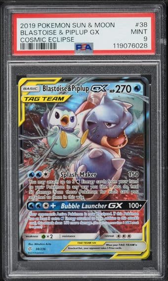 2019 #38 Blastoise & Piplup GX PSA 9 Sun & Moon Cosmic Eclipse Pokemon
