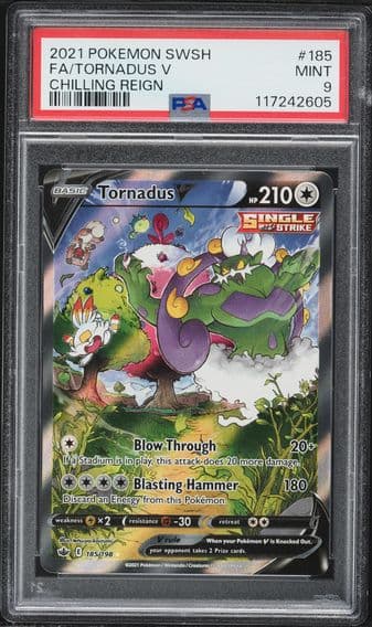2021 #185 Full Art/Tornadus V PSA 9 Sword & Shield Chilling Reign Pokemon