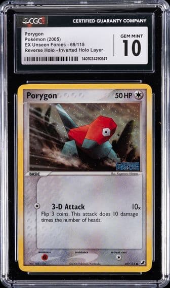 2005 #69 PORYGON CGC 10 Gem Mint POKEMON EX UNSEEN FORCES | REVERSE HOLO - INVERTED HOLO LAYER