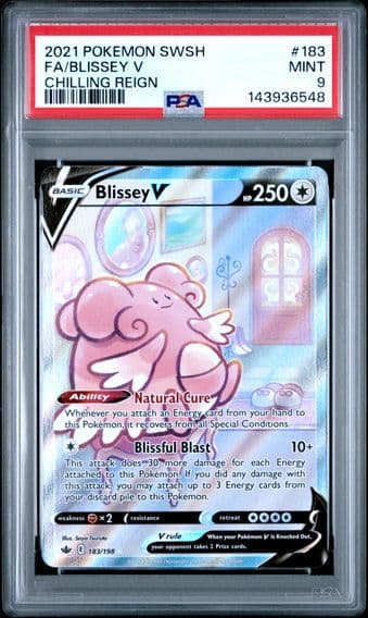 2021 #183 Full Art/Blissey V PSA 9 Sword & Shield Chilling Reign Pokemon