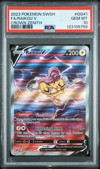 2023 #GG41 Full Art/Raikou V PSA 10 Sword and Shield Crown Zenith Pokemon