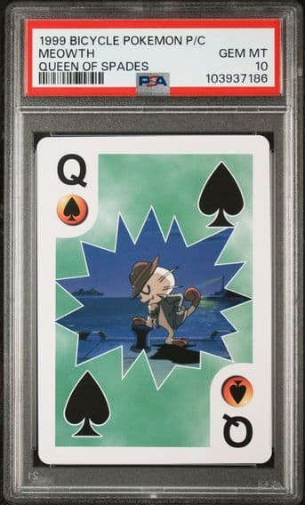 1999 #NA MEOWTH PSA 10 BICYCLE POKEMON PLAYING CARDS | QUEEN OF SPADES