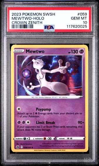 2023 #059 Mewtwo-Holo PSA 10 Sword and Shield Crown Zenith Pokemon
