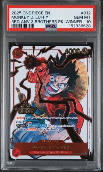 2025 #012 Monkey D. Luffy PSA 10 One Piece 3rd Anniversary Tournament 3 Brothers Pack
