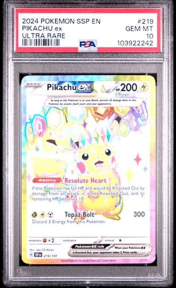 2024 #219 Pikachu EX PSA 10 Ssp EN-Surging Sparks Pokemon