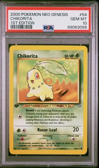 2000 #54 CHIKORITA PSA 10 POKEMON NEO GENESIS 1ST EDITION