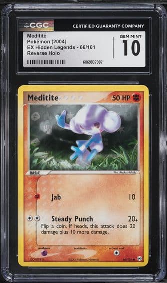 2004 #66 Meditite Reverse Holo CGC 10 EX Hidden Legends - English Pokemon