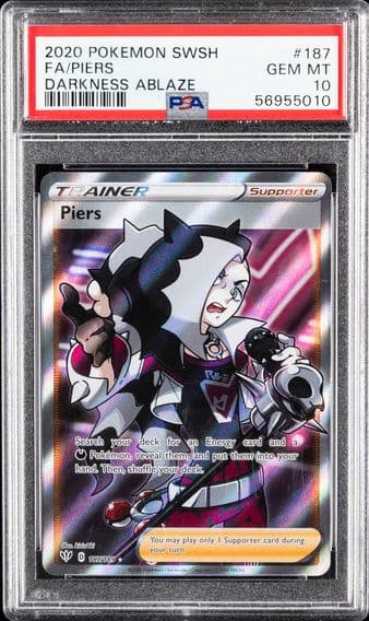 2020 #187 Full Art/Piers PSA 10 Sword & Shield Darkness Ablaze Pokemon