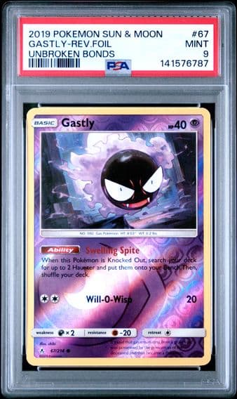 2019 #67 Gastly-Reverse Foil PSA 9 Sun & Moon Unbroken Bonds Pokemon