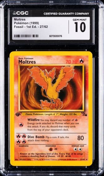 1999 #27 Moltres 1st Edition CGC 10 Fossil Pokemon