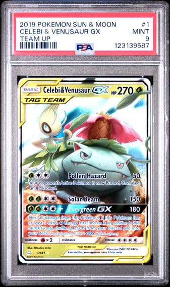 2019 #1 Celebi & Venusaur GX PSA 9 Sun & Moon Team Up Pokemon
