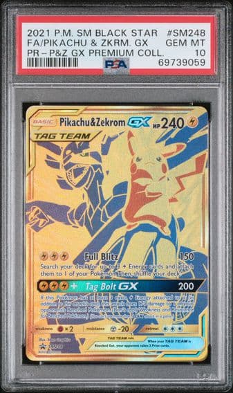 2021 #SM248 Full Art/Pikachu & Zekrom GX PSA 10 SM Black Star Promo Pokemon