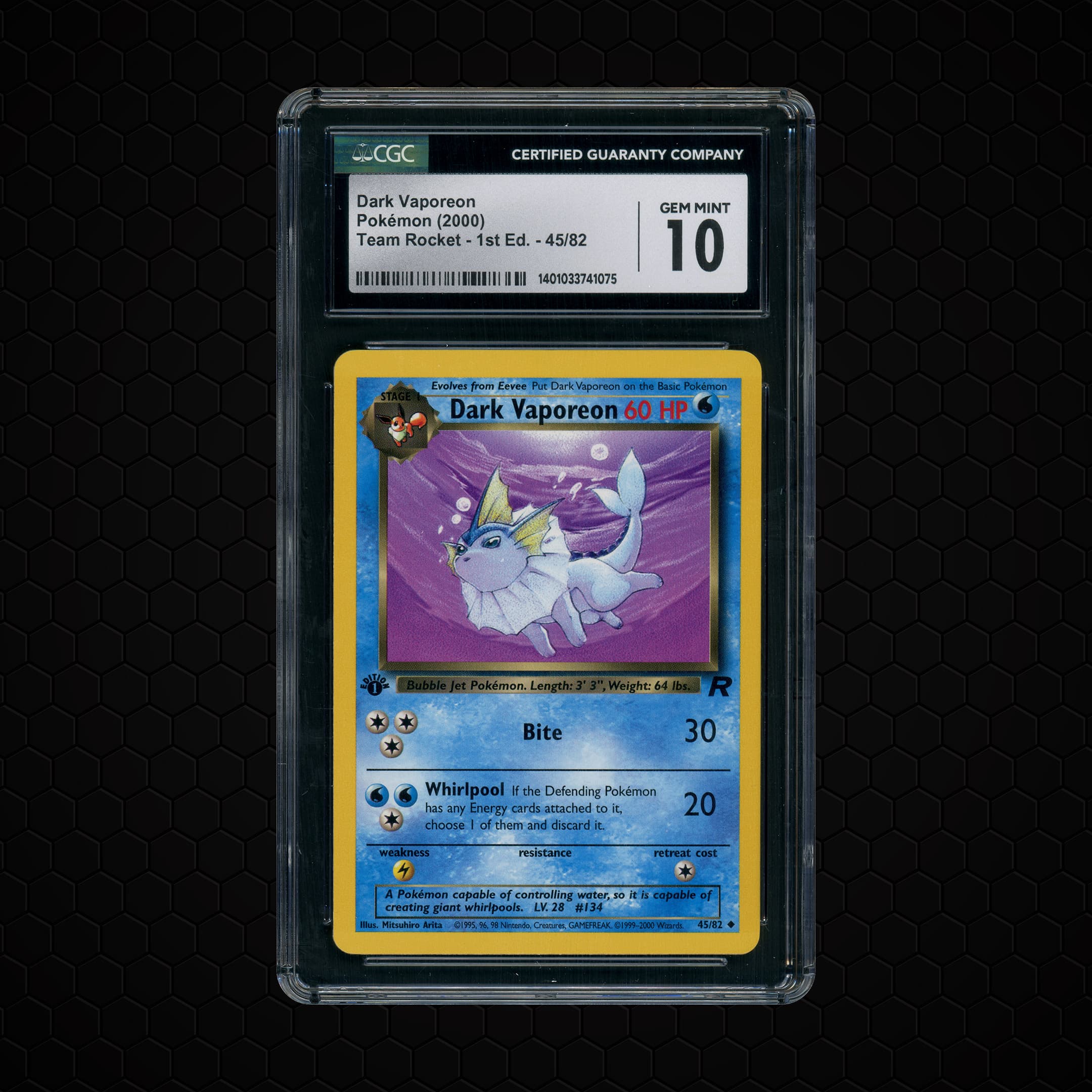 2000 Team Rocket 1st Edition Dark Vaporeon  CGC 10