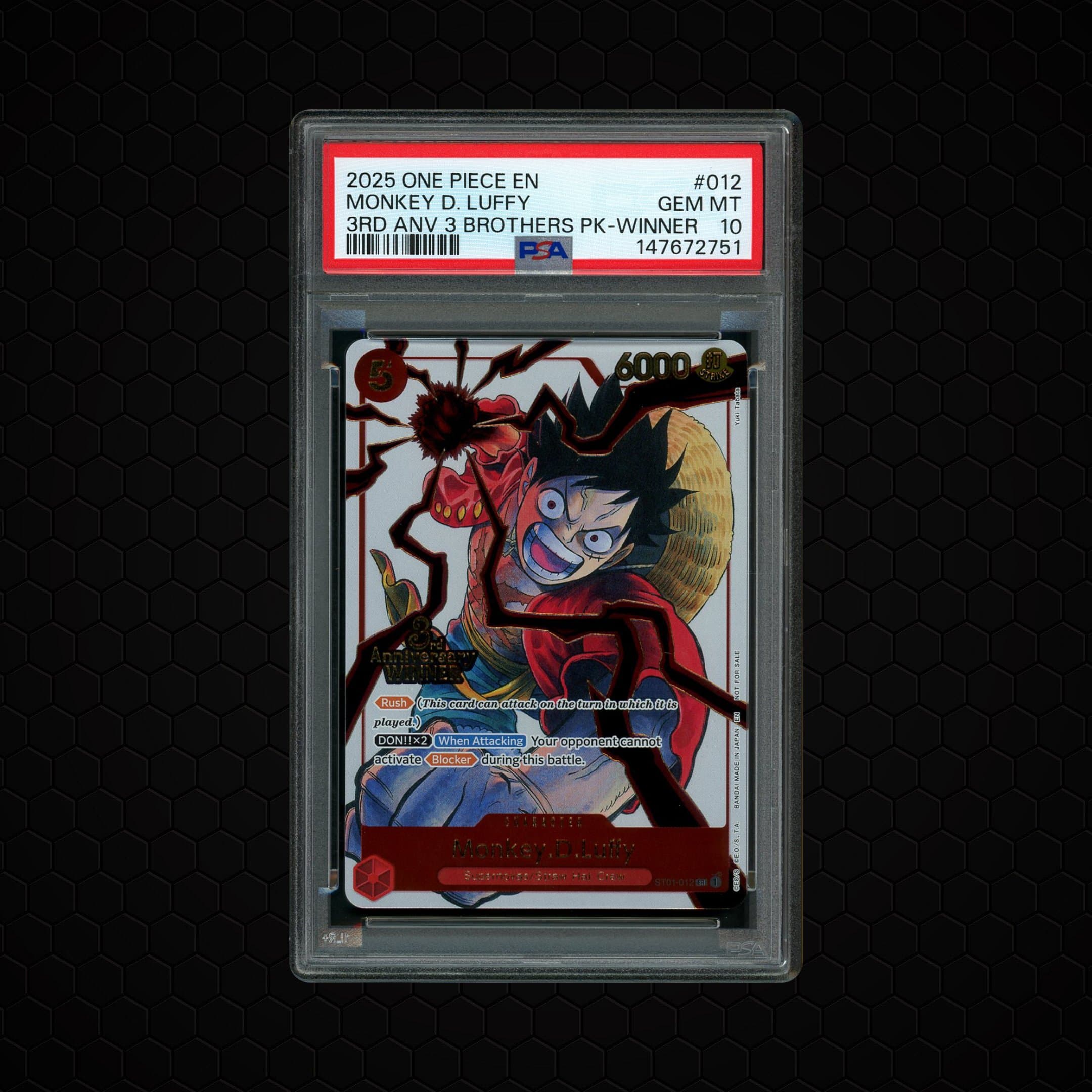 2025 3rd Anniversary - Three Brothers Pack Winner Monkey D. Luffy #ST01-012 PSA 10