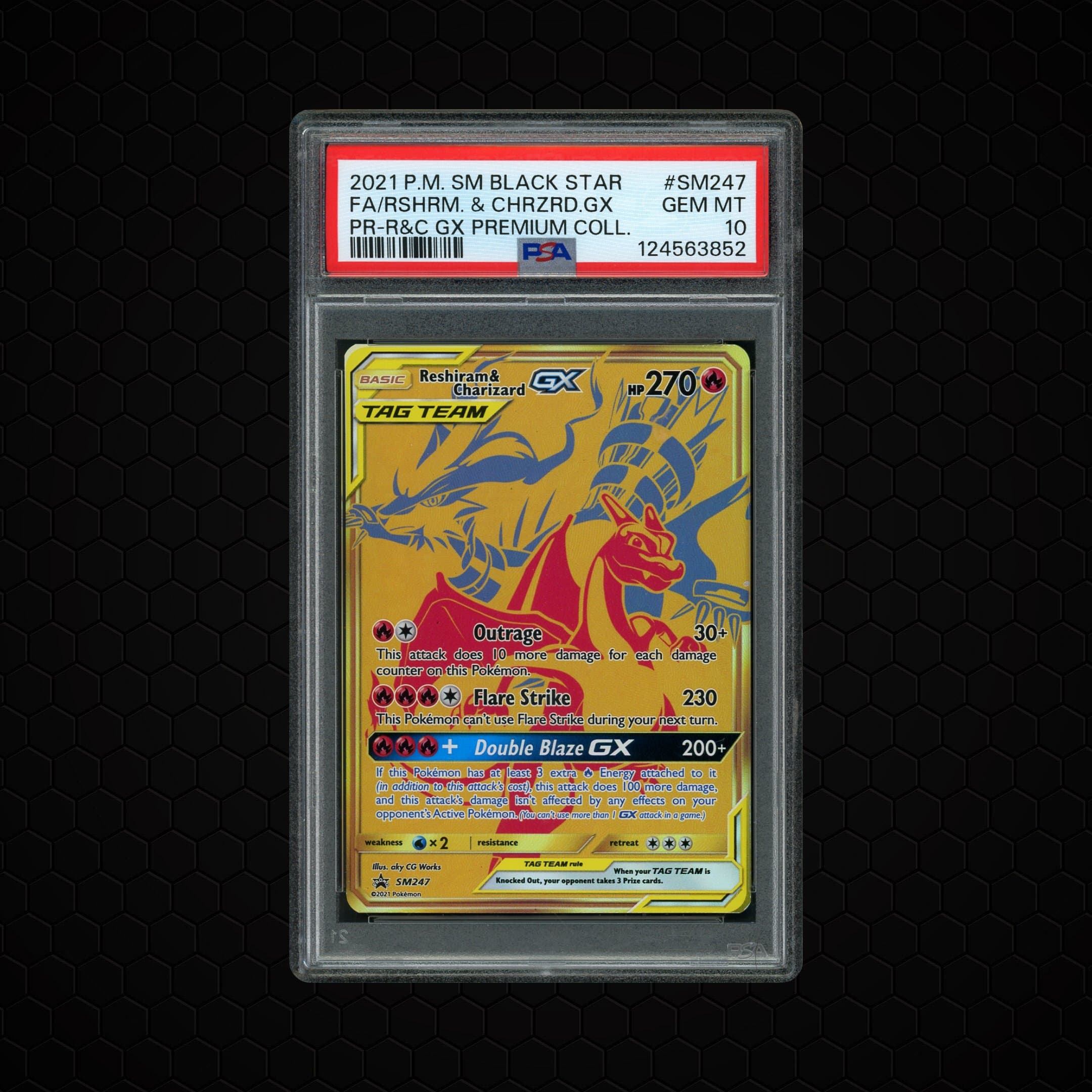 2021 Black Star Promo Reshiram & Charizard GX #SM247 PSA 10