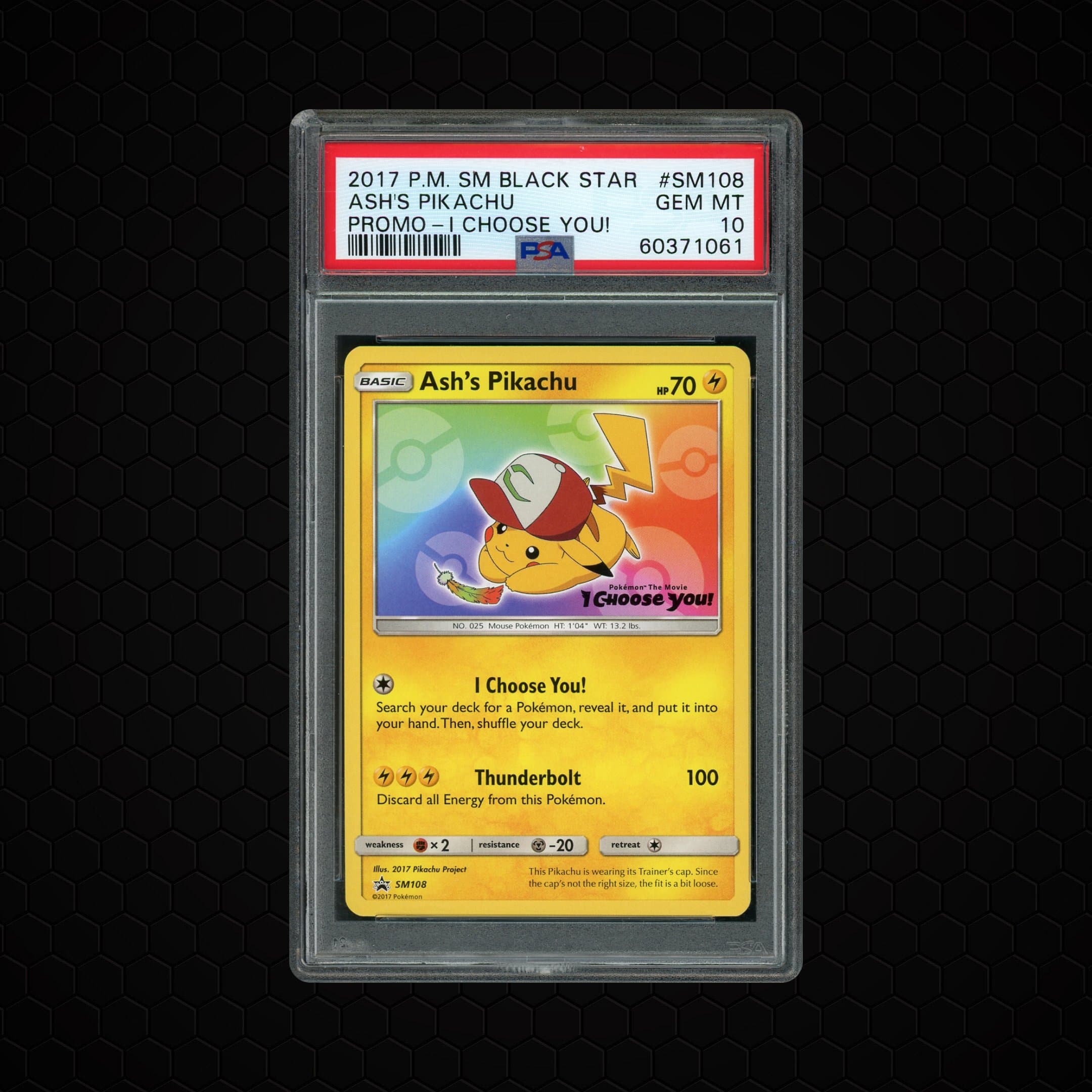 2017 Black Star Promo Ash's Pikachu #SM108 PSA 10