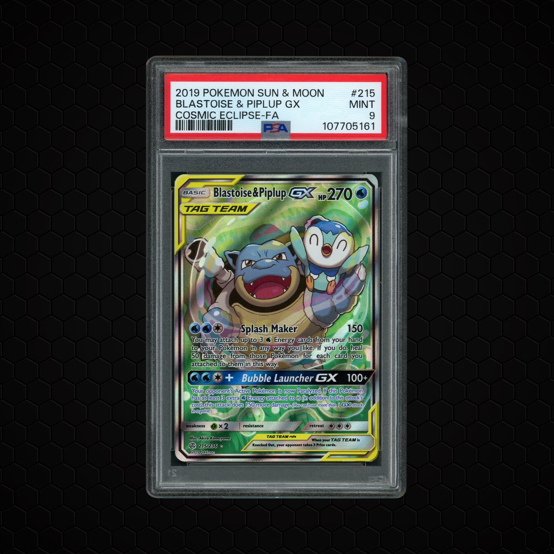 2019 Cosmic Eclipse Blastoise & Piplup GX  PSA 9