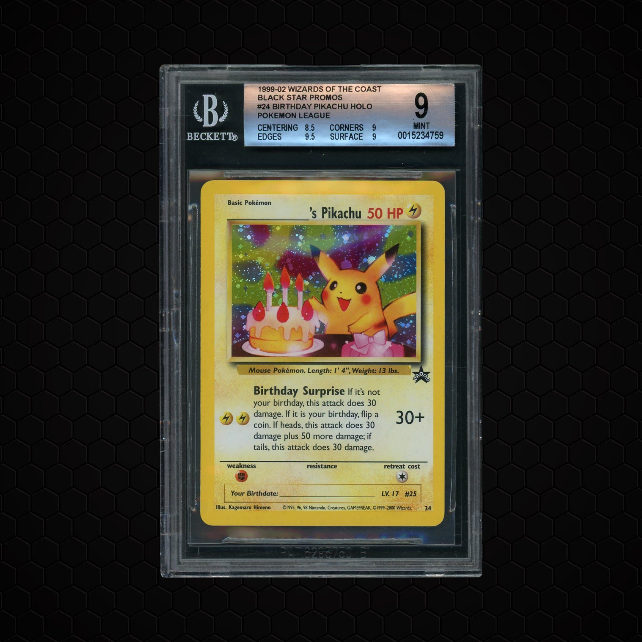 1999 Black Star Promo Birthday Pikachu  BGS 9