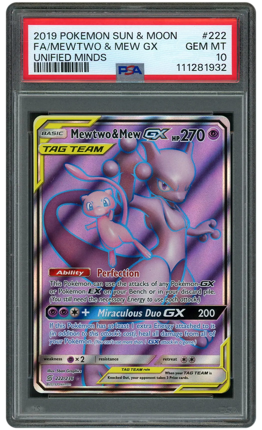 2019 Unified Minds Mewtwo & Mew GX  PSA 10