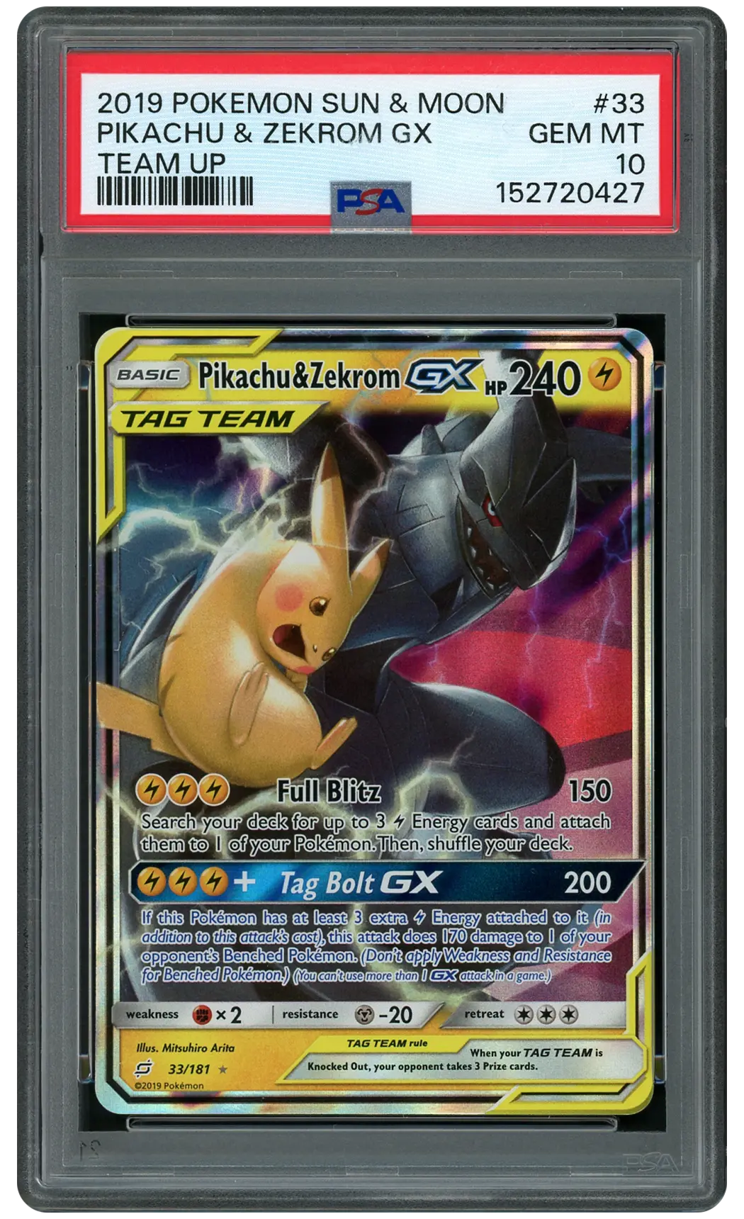 2019 Team Up Pikachu & Zekrom GX  PSA 10