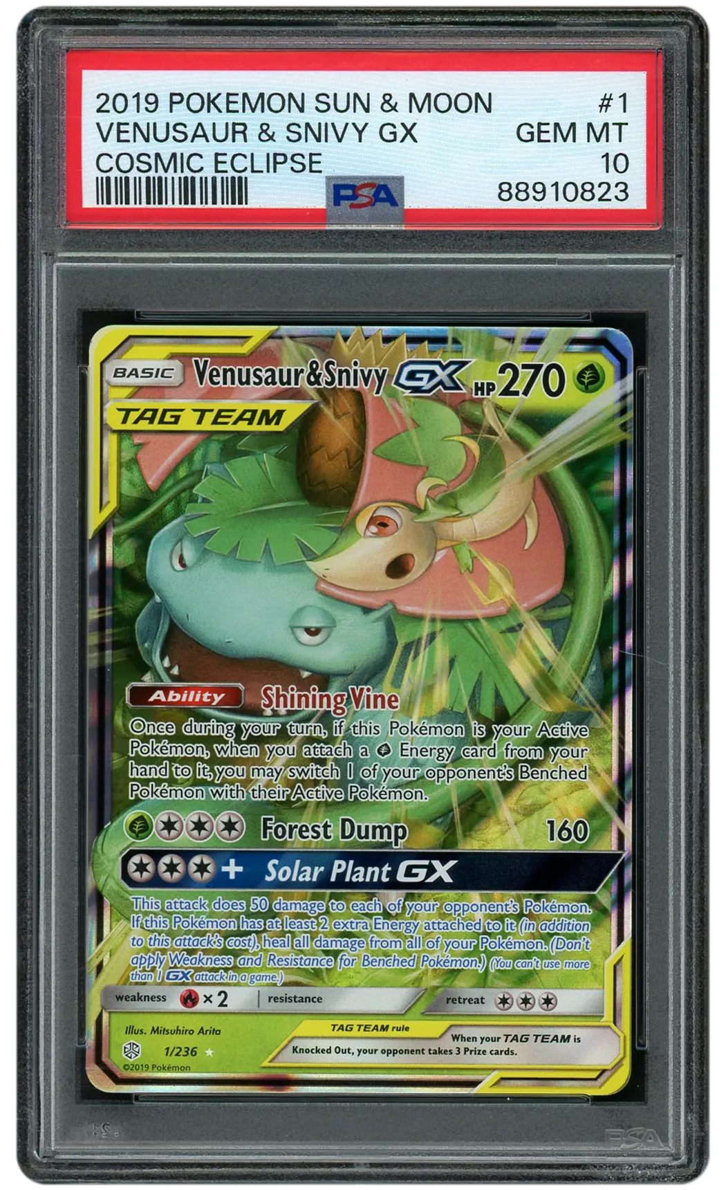 2019 Cosmic Eclipse Venusaur & Snivy GX  PSA 10