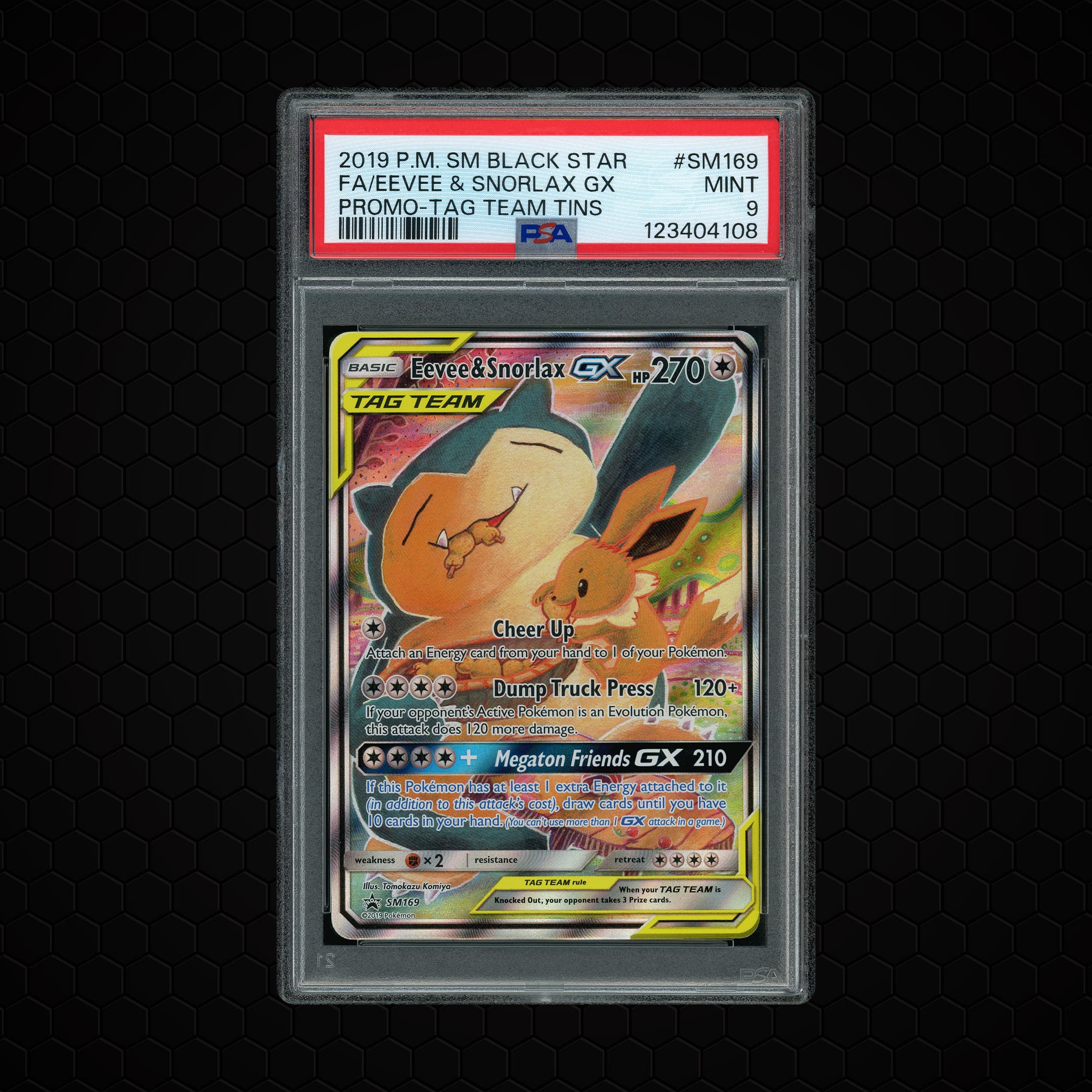 2019 Black Star Promo Eevee & Snorlax GX #SM169 PSA 9