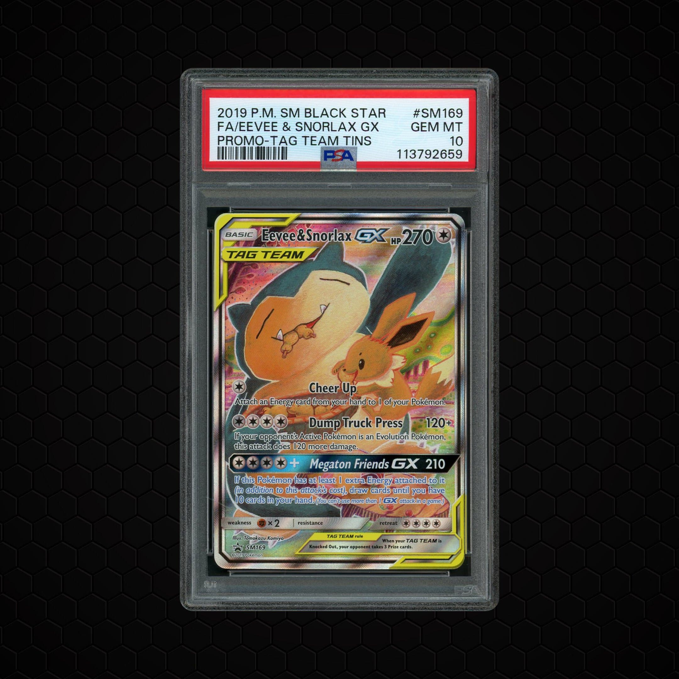 2019 Black Star Promo Eevee & Snorlax GX #SM169 PSA 10