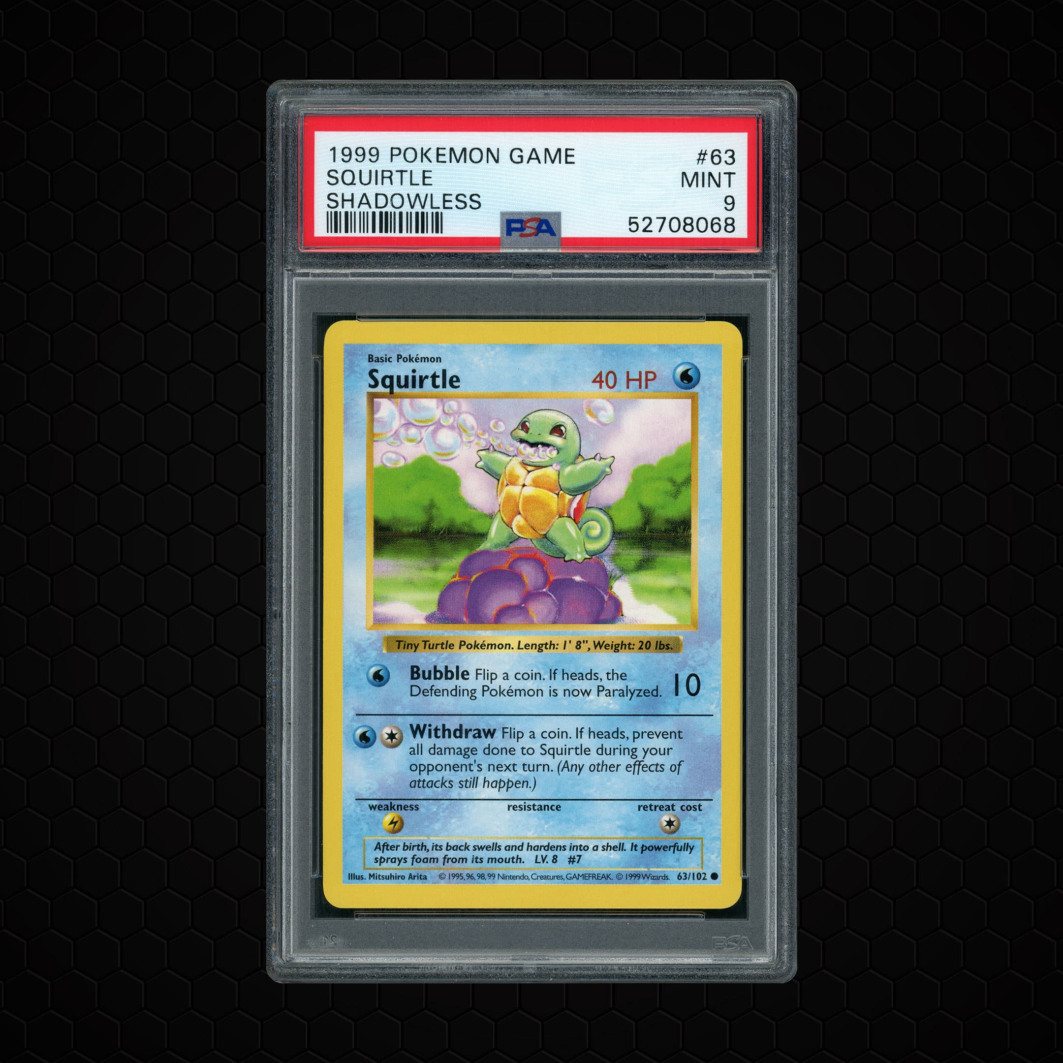 1999 Base Set Shadowless Squirtle  PSA 9