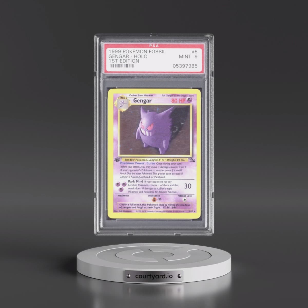 1999 Pokémon Fossil #5 Gengar - 1st Edition Holo (PSA 9 MINT)